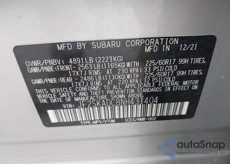 2022 Subaru Forester Premium from USA, damaged, VIN JF2SKADC8NH431404